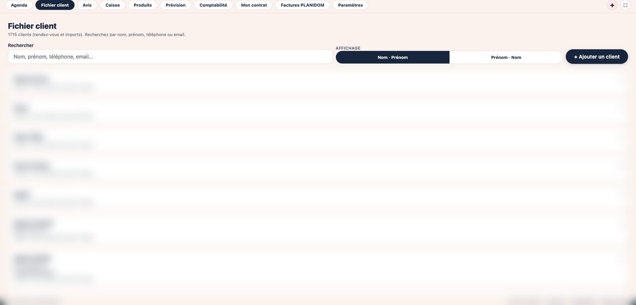 Fichier client (données anonymisées pour l'exemple)