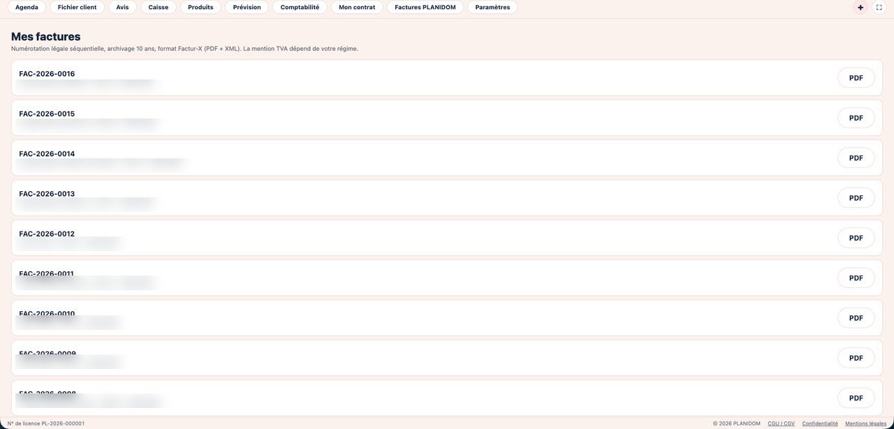 Liste des factures émises